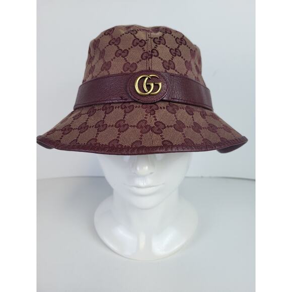 Gucci Burgundy Monogram Canvas Bucket Hat M - Picture 1 of 9